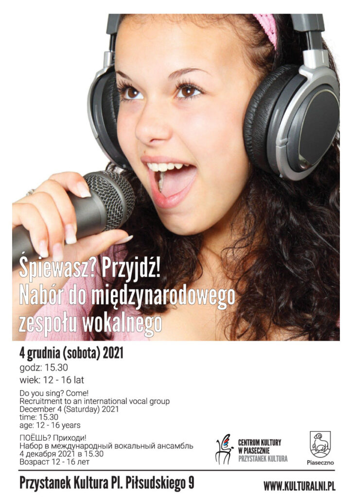 Plakat wydarzenia nabór do międzynarodowego zespołu wokalnego 