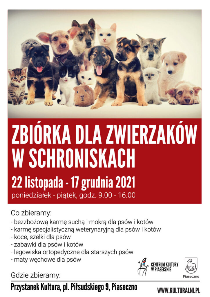 Plakat nowiny Zbiórka dla zwierzaków 